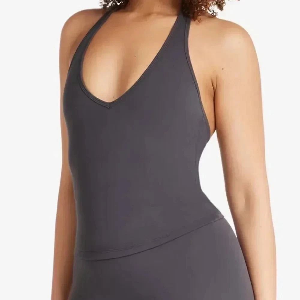 “Flexoora Women’s Halter Vest with Chest‑Pad – Gym & Yoga”