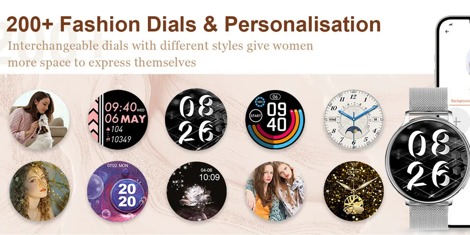 Smart Watch for Women Android & iPhone,1.2" Touch Screen Fitness Tracker, Heart Rate/Sleep/ Monitor, Pedometer,100+ Sport Modes