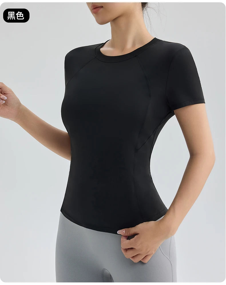 “Flexoora Women’s Quick‑Dry Round‑Neck Short‑Sleeve Gym Tee”