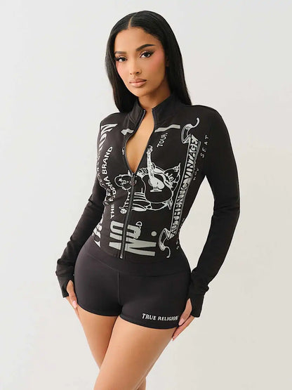 “Flexoora Women’s 2‑Piece Zipper Sweatshirt & Biker Shorts Set – Summer Streetwear”