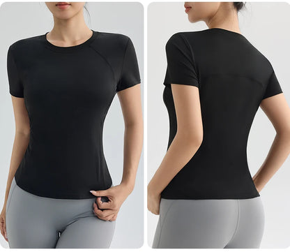 “Flexoora Women’s Quick‑Dry Round‑Neck Short‑Sleeve Gym Tee”