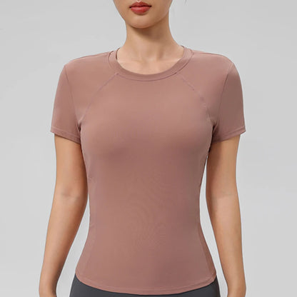 “Flexoora Women’s Quick‑Dry Round‑Neck Short‑Sleeve Gym Tee”