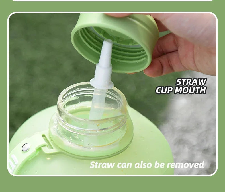 2 Liter Sports Water Bottle With Straw Large Capacity Fitness With Scale Gradient Kettle Outdoor Plastic Portable Water Bottle