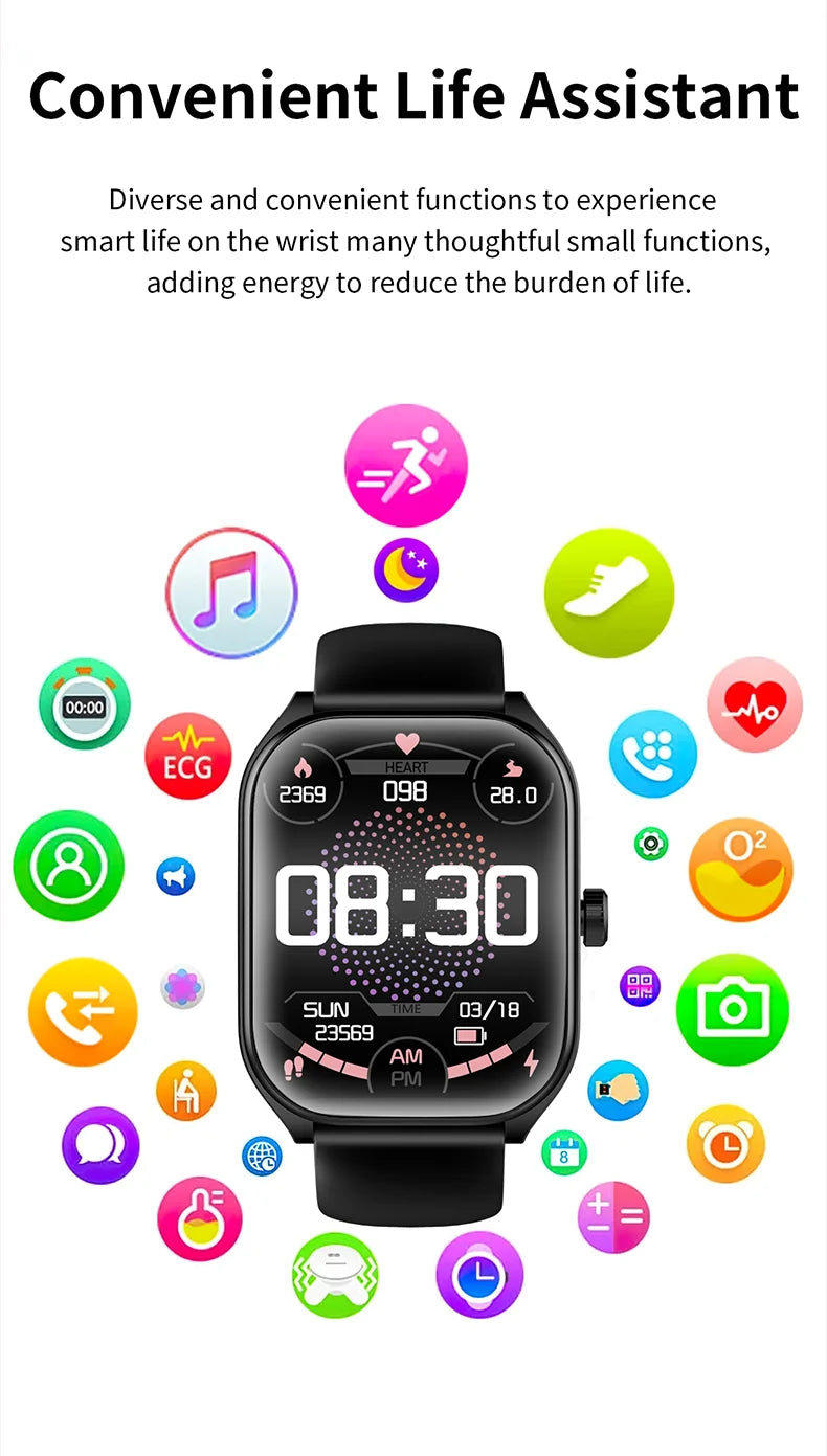 KHwatch 2.01" Curved Screen Smartwatch Men Call Sports Waterproof Wrist Watches Fitness Bracelet Women Watch Clock Smart Watch