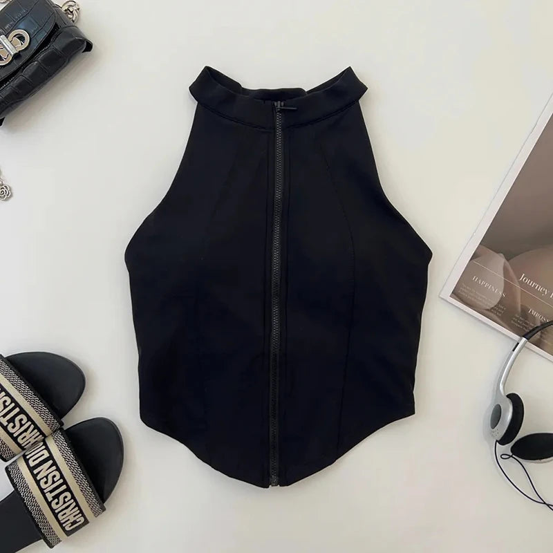 “Flexoora Women’s Zipper Sleeveless Slim Yoga Vest – Chest‑Pad Training Top”