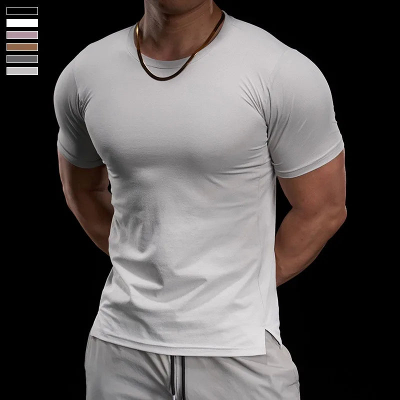 “Flexoora Men’s High‑Elasticity Breathable Short‑Sleeve Gym Tee – Running & Training”