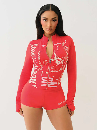 “Flexoora Women’s 2‑Piece Zipper Sweatshirt & Biker Shorts Set – Summer Streetwear”