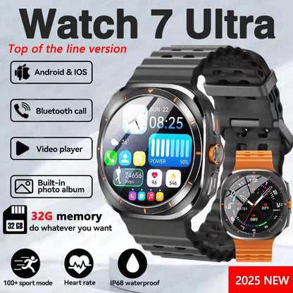 2025 New Watch 7 Ultra Smart Watch Men 32GB Memory Video GPS NFC 47mm AMOLED Fitness Waterproof Sport Tracker Health Smartwatch