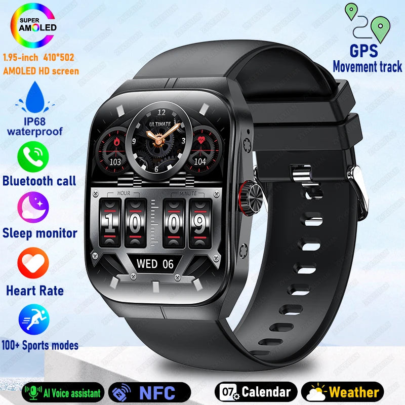 2025 New 1.95 Inch Ultra HD Smart Watch Men For OPPO GPS Tracking Bluetooth Call NFC Heart Rate Sports Fitness Women Smart Watch