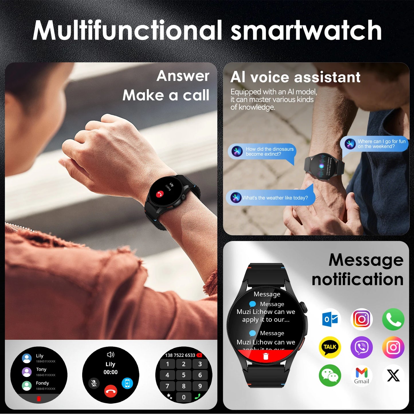 Smart Watch 1.43" AMOLED Screen Bluetooth Call GPS Fitness Tracker 150+ Sport Modes Heart Rate/SpO2 Monitor 450mAh