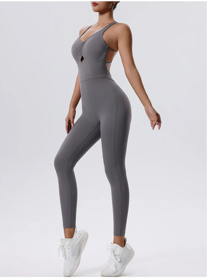 “Flexoora Women’s One‑Piece Zip‑Front Fitness Jumpsuit – Gym & Yoga”