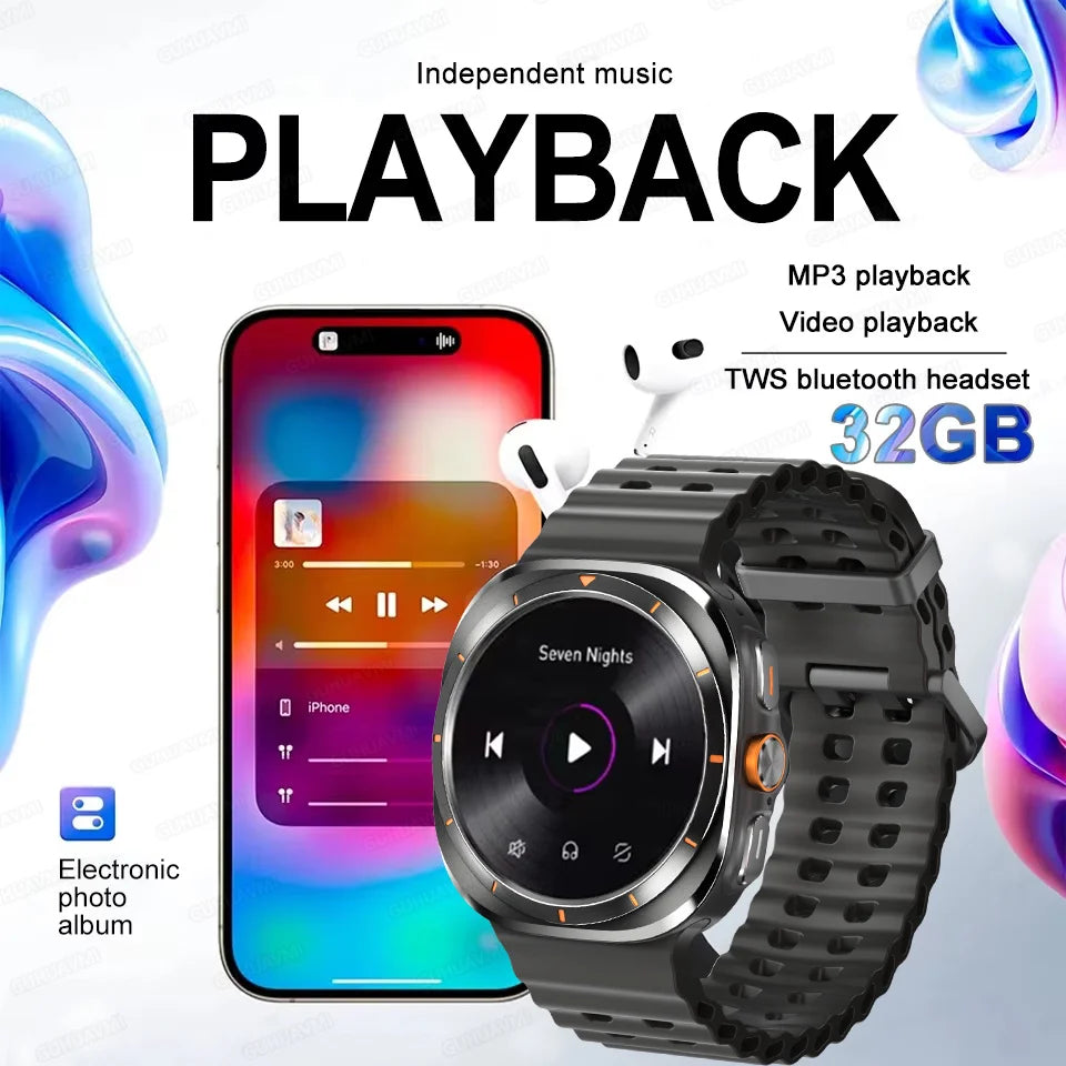 2025 New Watch 7 Ultra Smart Watch Men 32GB Memory Video GPS NFC 47mm AMOLED Fitness Waterproof Sport Tracker Health Smartwatch