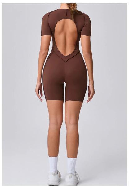 “Flexoora Women’s Backless Scrunch Booty Short Jumpsuit – Gym & Yoga”