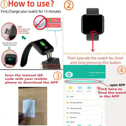 Smart Watch 1.44-inch Y68 Sport Wristband Running Fitness Monitor Track Heart Rate Message Remind Men Smartwatch Woman Clock