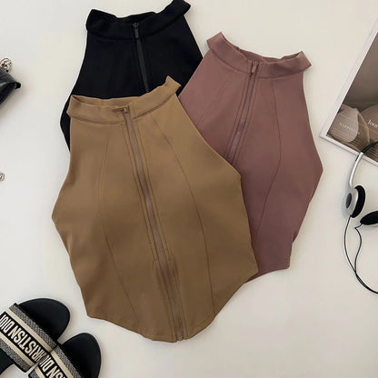 “Flexoora Women’s Zipper Sleeveless Slim Yoga Vest – Chest‑Pad Training Top”