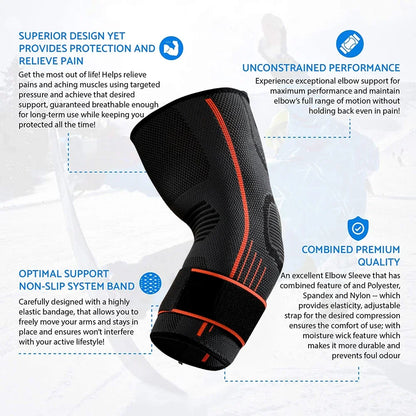 “Flexoora Adjustable Elbow Brace – Gym Fitness Body Compression Sleeve & Strap”