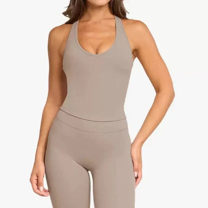 “Flexoora Women’s Halter Vest with Chest‑Pad – Gym & Yoga”