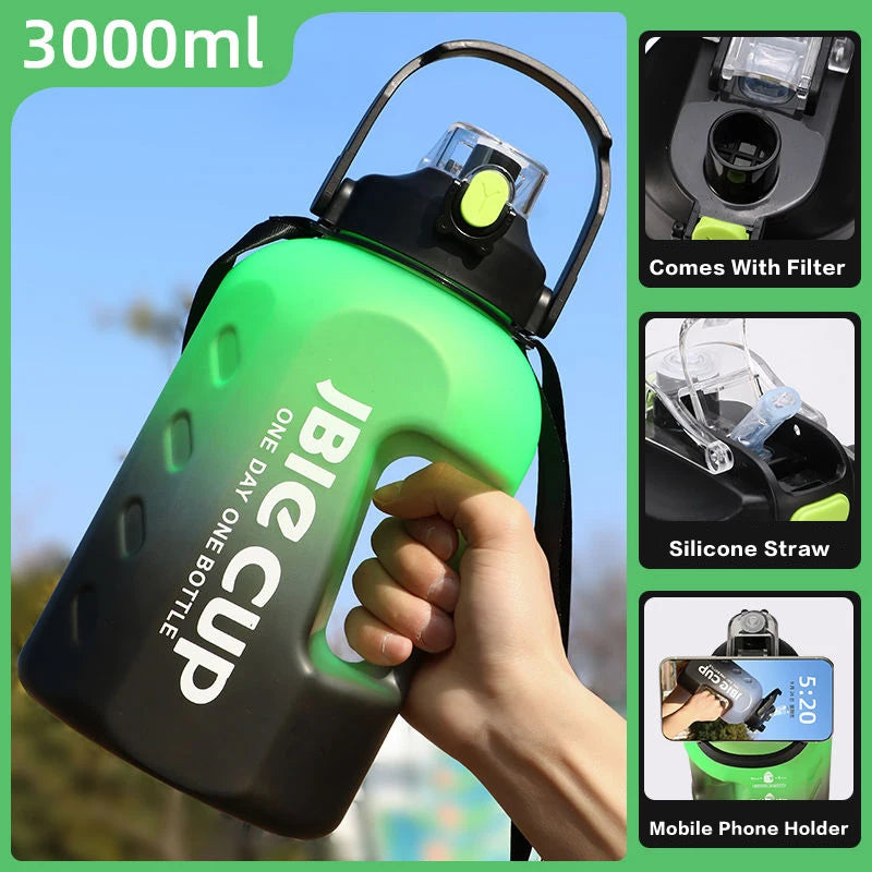 3 Liter Sports Water Bottle With Handle Large Capacity Fitness With Scale Gradient Kettle Outdoor Plastic Portable Water Bottle