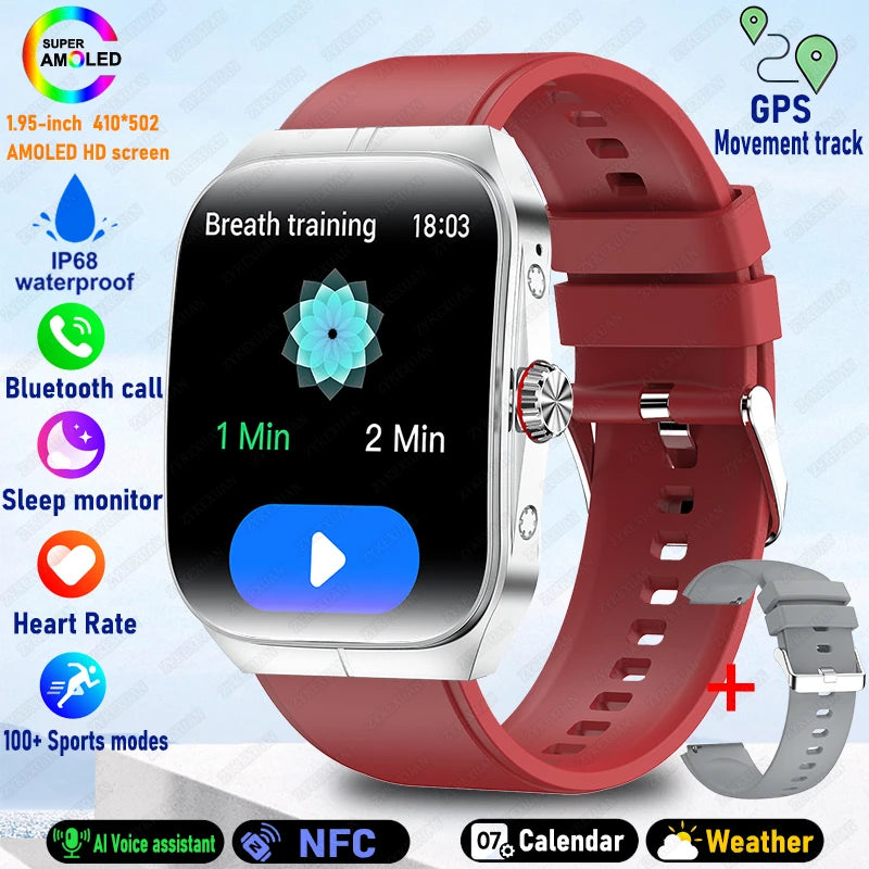 2025 New 1.95 Inch Ultra HD Smart Watch Men For OPPO GPS Tracking Bluetooth Call NFC Heart Rate Sports Fitness Women Smart Watch
