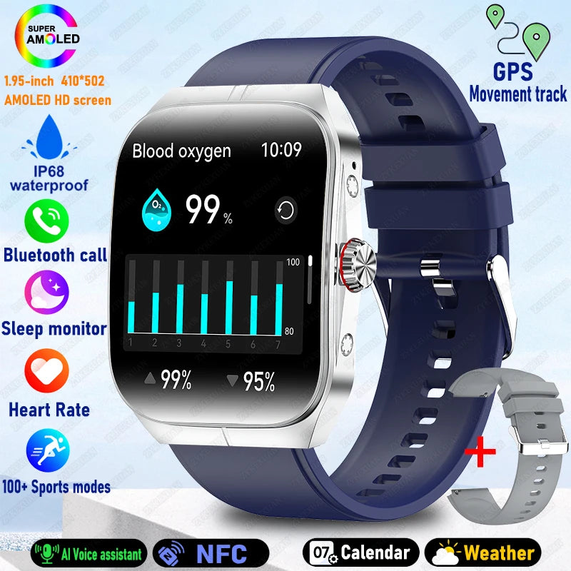 2025 New 1.95 Inch Ultra HD Smart Watch Men For OPPO GPS Tracking Bluetooth Call NFC Heart Rate Sports Fitness Women Smart Watch