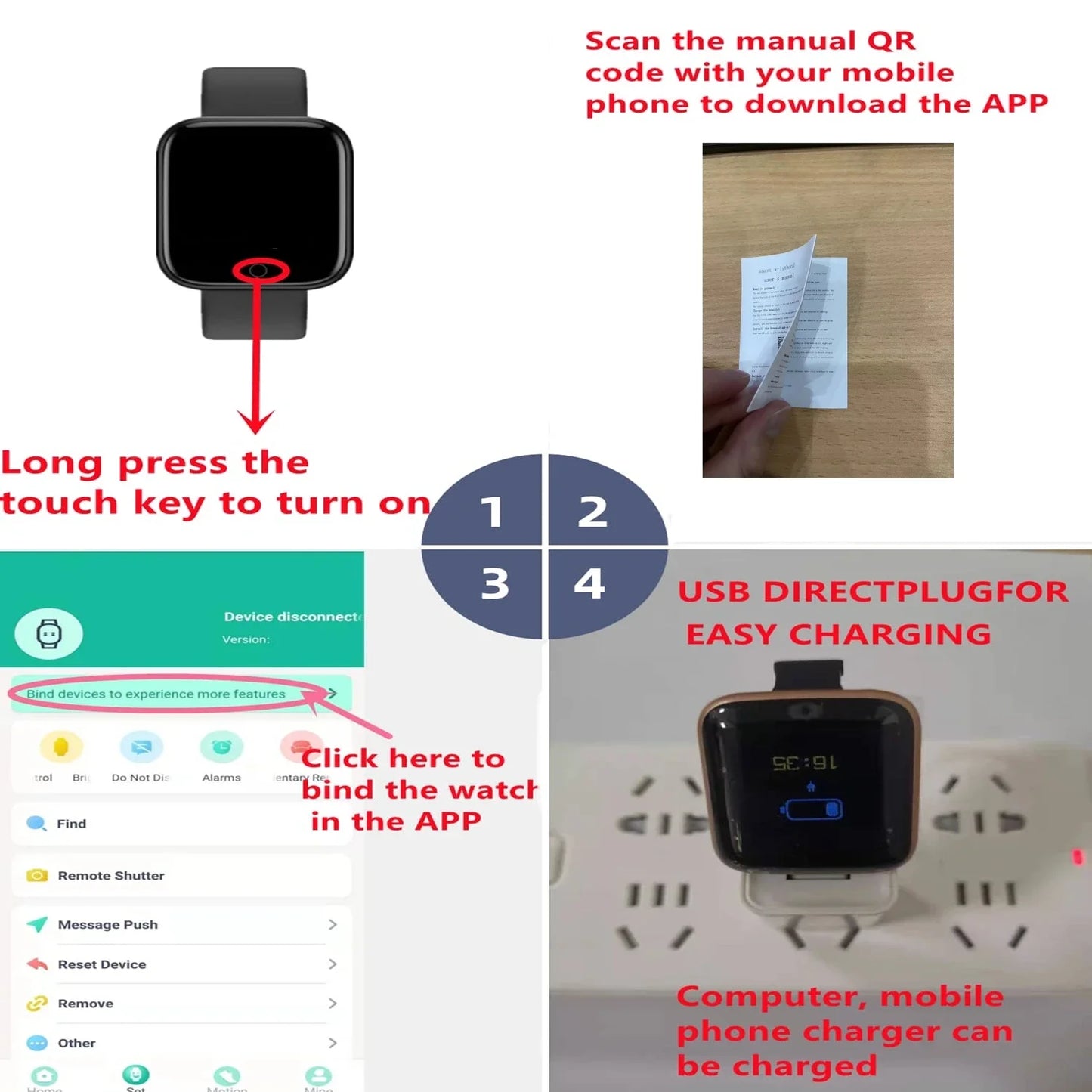 Smart Watch 1.44-inch Y68 Sport Wristband Running Fitness Monitor Track Heart Rate Message Remind Men Smartwatch Woman Clock