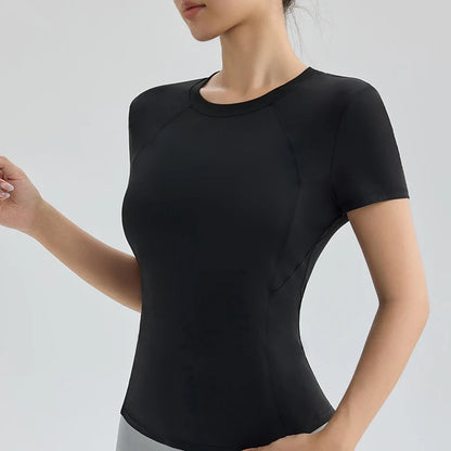 “Flexoora Women’s Quick‑Dry Round‑Neck Short‑Sleeve Gym Tee”