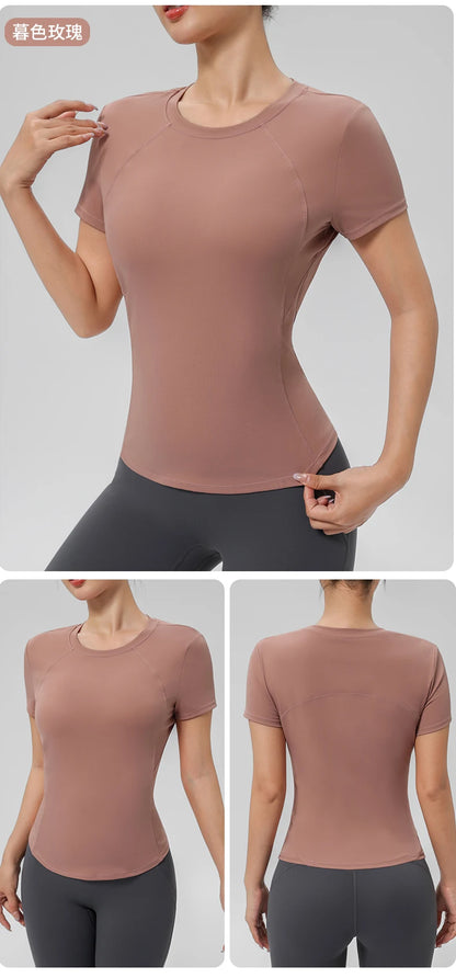 “Flexoora Women’s Quick‑Dry Round‑Neck Short‑Sleeve Gym Tee”