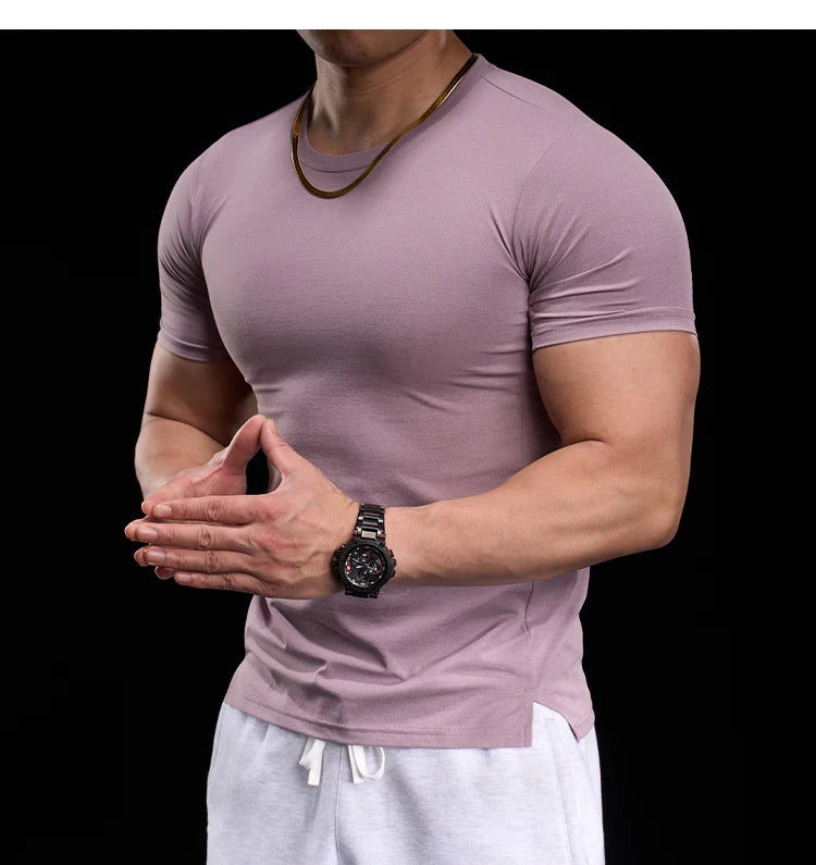“Flexoora Men’s High‑Elasticity Breathable Short‑Sleeve Gym Tee – Running & Training”