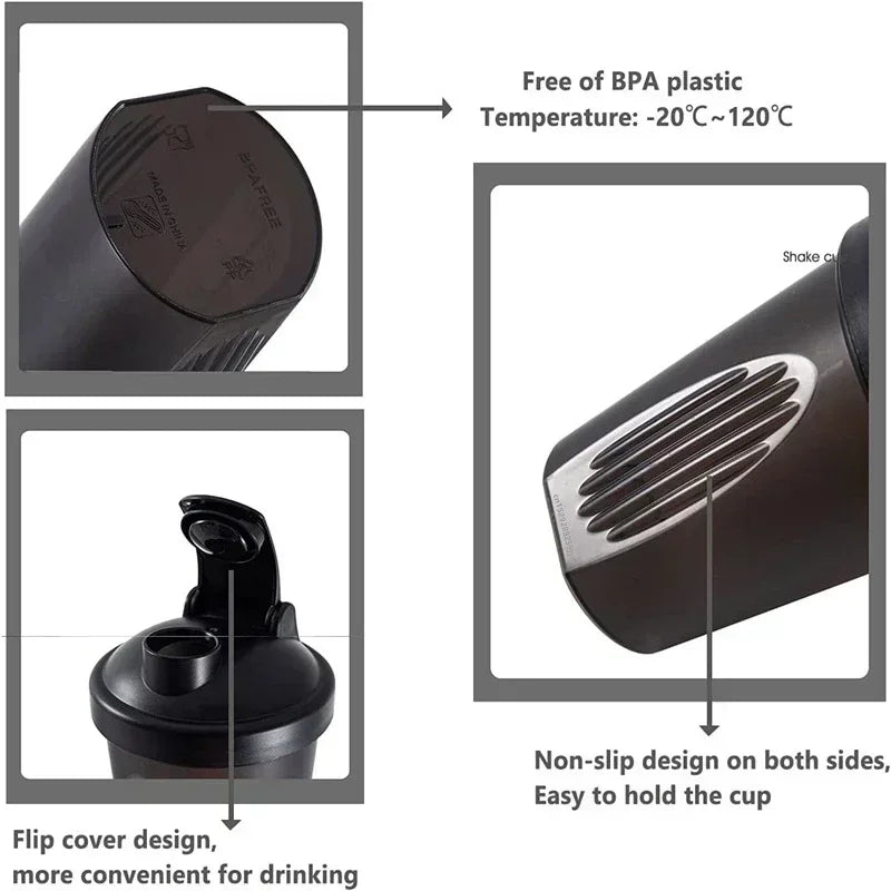 Sports Shaker Protein Bottle with steel Ball Powder Shake Cup Water Bottle Plastic Mixing Cup Body Building Exercise Bottle