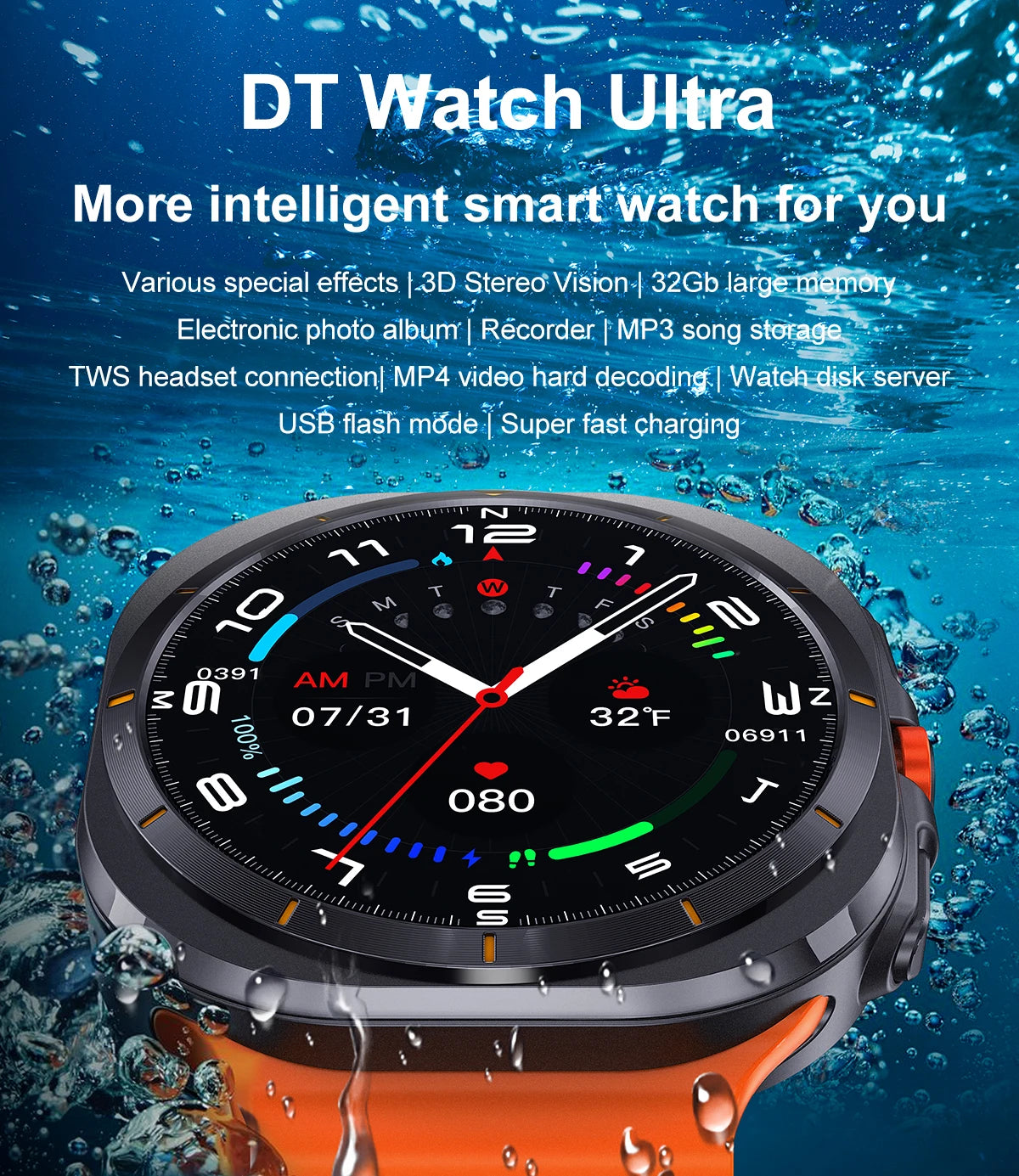 2025 New Watch 7 Ultra Smart Watch Men 32GB Memory Video GPS NFC 47mm AMOLED Fitness Waterproof Sport Tracker Health Smartwatch
