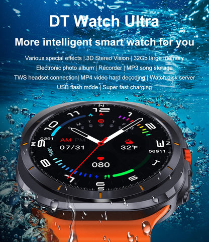 2025 New Watch 7 Ultra Smart Watch Men 32GB Memory Video GPS NFC 47mm AMOLED Fitness Waterproof Sport Tracker Health Smartwatch