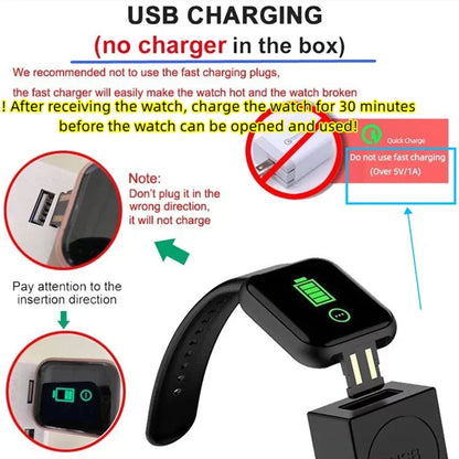 Smart Watch 1.44-inch Y68 Sport Wristband Running Fitness Monitor Track Heart Rate Message Remind Men Smartwatch Woman Clock