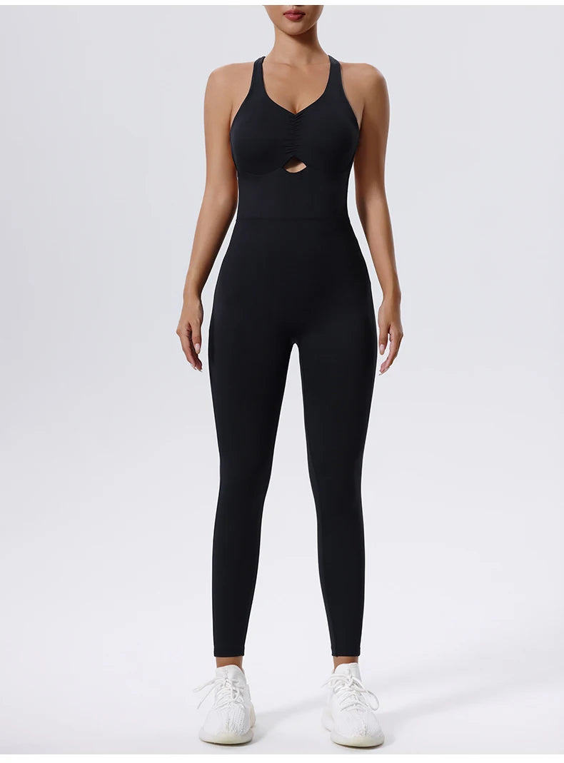 “Flexoora Women’s One‑Piece Zip‑Front Fitness Jumpsuit – Gym & Yoga”