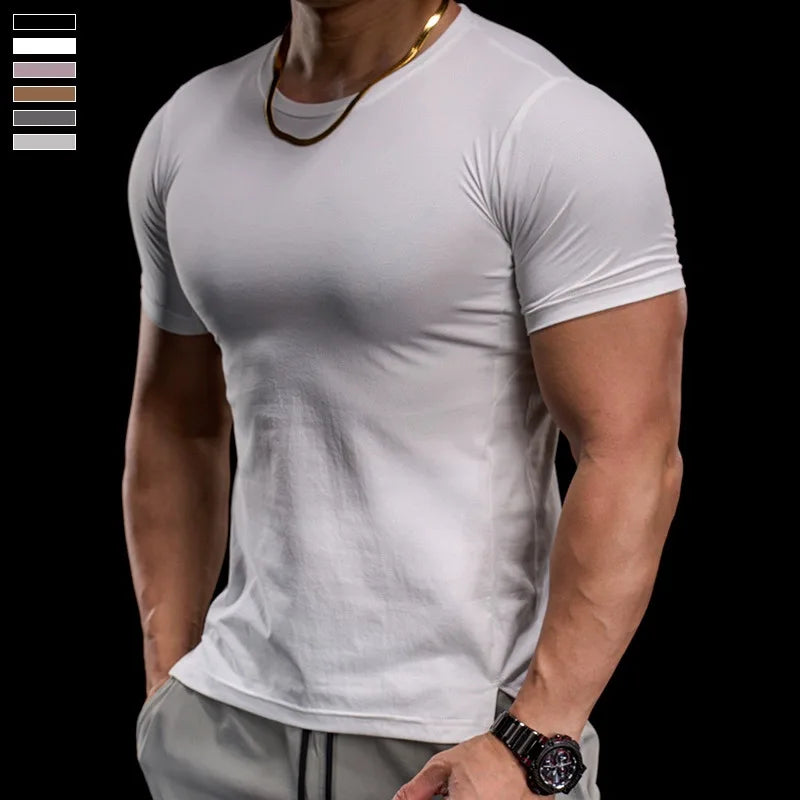 “Flexoora Men’s High‑Elasticity Breathable Short‑Sleeve Gym Tee – Running & Training”