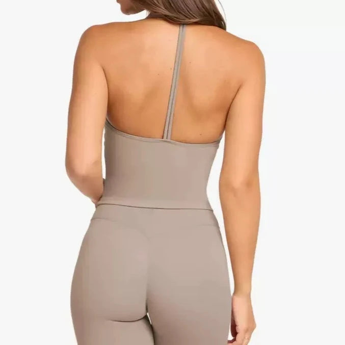 “Flexoora Women’s Halter Vest with Chest‑Pad – Gym & Yoga”