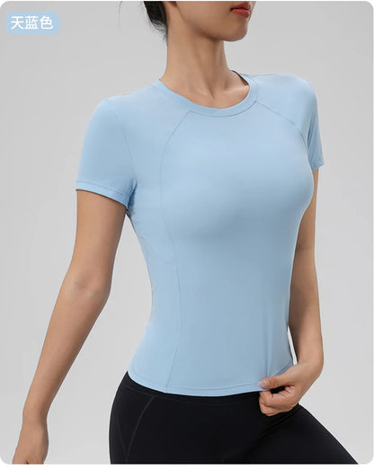 “Flexoora Women’s Quick‑Dry Round‑Neck Short‑Sleeve Gym Tee”