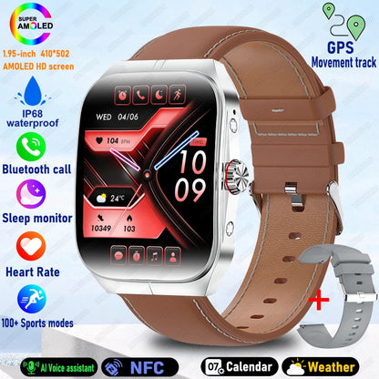 2025 New 1.95 Inch Ultra HD Smart Watch Men For OPPO GPS Tracking Bluetooth Call NFC Heart Rate Sports Fitness Women Smart Watch