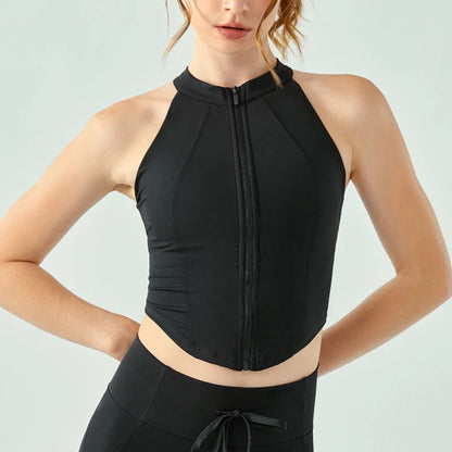 “Flexoora Women’s Zipper Sleeveless Slim Yoga Vest – Chest‑Pad Training Top”