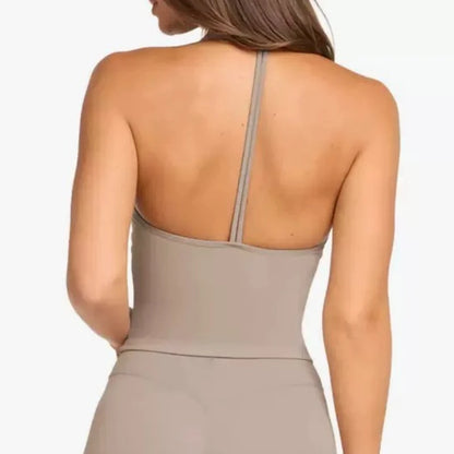 “Flexoora Women’s Halter Vest with Chest‑Pad – Gym & Yoga”