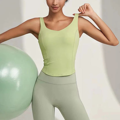 “Flexoora Women’s Shock‑Absorb Racerback Fitness Vest – Beauty Back Design”