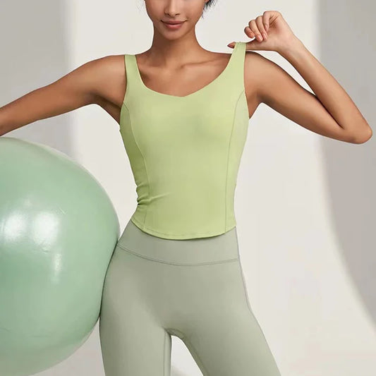 “Flexoora Women’s Shock‑Absorb Racerback Fitness Vest – Beauty Back Design”