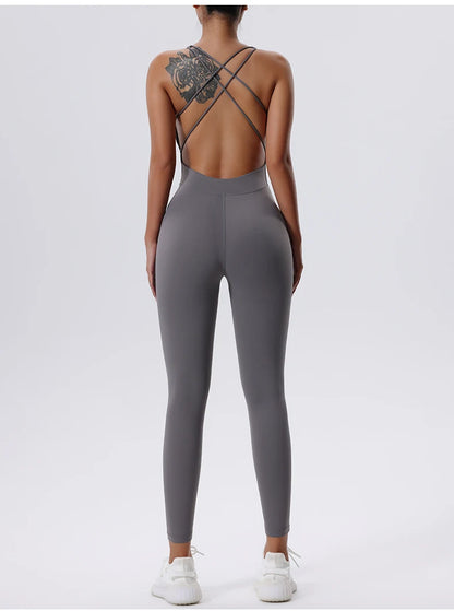 “Flexoora Women’s One‑Piece Zip‑Front Fitness Jumpsuit – Gym & Yoga”