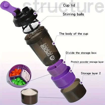 Sport Water Bottle Portable Protein Shake Cup 3 Layers Shake Cup with Measurement Marking Gym Fitness Protein Shake Bottle