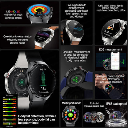 2025 New Smart Watch For Men Health ECG+HRV Blood Oxygen Uric Acid Fitness Sport Tracker Watches body fat Sleep Call Smartwatch