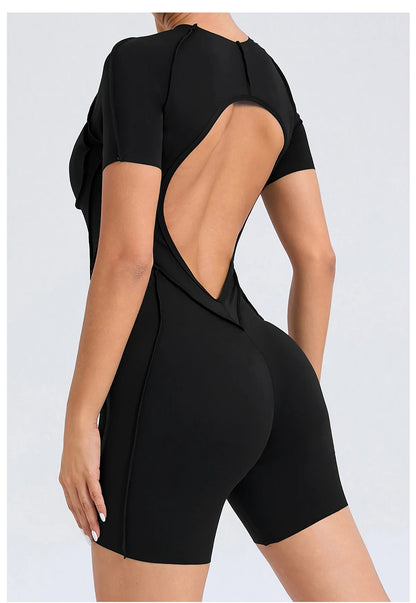 “Flexoora Women’s Backless Scrunch Booty Short Jumpsuit – Gym & Yoga”