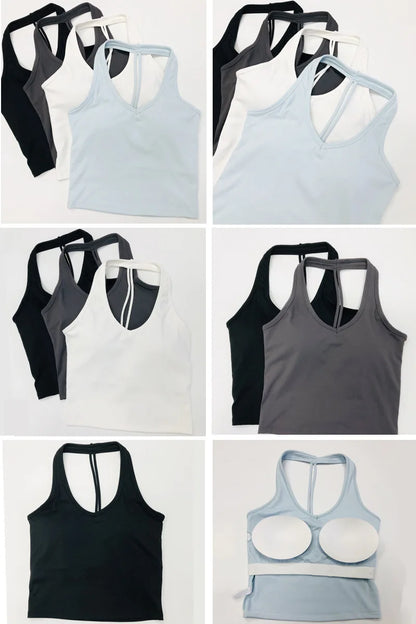 “Flexoora Women’s Halter Vest with Chest‑Pad – Gym & Yoga”