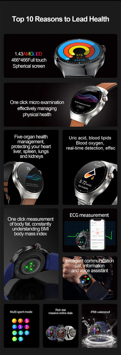2025 New Smart Watch For Men Health ECG+HRV Blood Oxygen Uric Acid Fitness Sport Tracker Watches body fat Sleep Call Smartwatch
