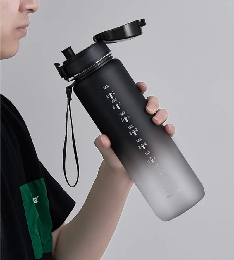 1 Liter Large Capacity Sports Water Bottle Portable Leak-Proof Plastic Bottle for Outdoor Sports Travel Fitness Drinkware Jugs