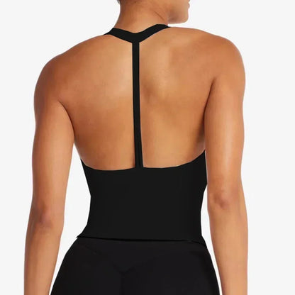 “Flexoora Women’s Halter Vest with Chest‑Pad – Gym & Yoga”