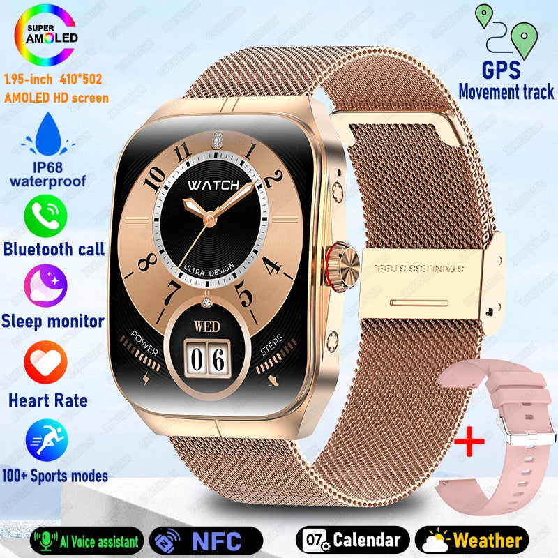 2025 New 1.95 Inch Ultra HD Smart Watch Men For OPPO GPS Tracking Bluetooth Call NFC Heart Rate Sports Fitness Women Smart Watch